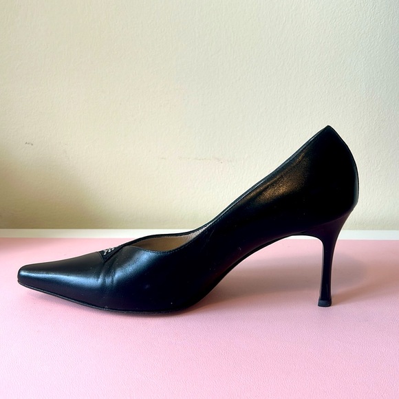 Black Italian Leather & Suede 3” Pumps - Picture 3 of 10